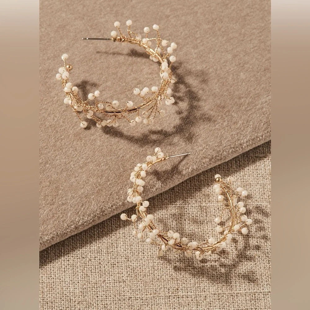 Nicola Bathie Gianna Earrings — Pearl Gold Hoops, NWT